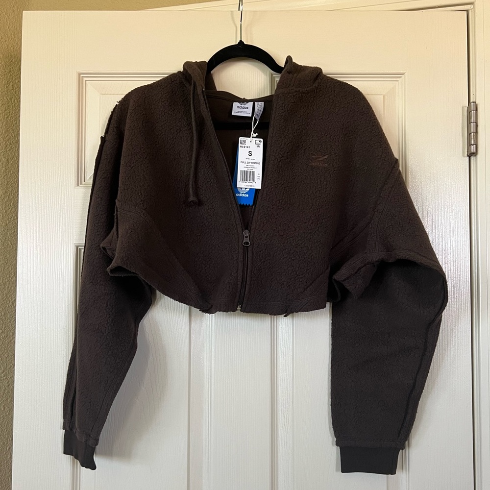 Adidas Luxe Lounge Cropped Fleece Zip Up Hoodie and Fleece Jogger Set